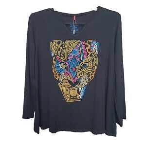 AY Guey Women's Black Studded Long Sleeve T-Shirt Size 3XL Mexico NWT